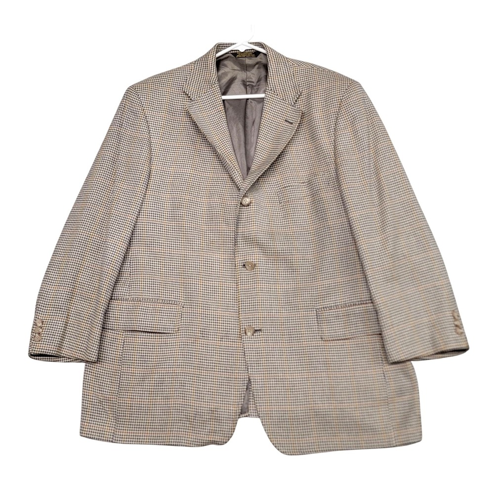 J Press Blazer Mens 43S Brown Houndstooth Tweed Wool Sport Coat Vintage Made USA